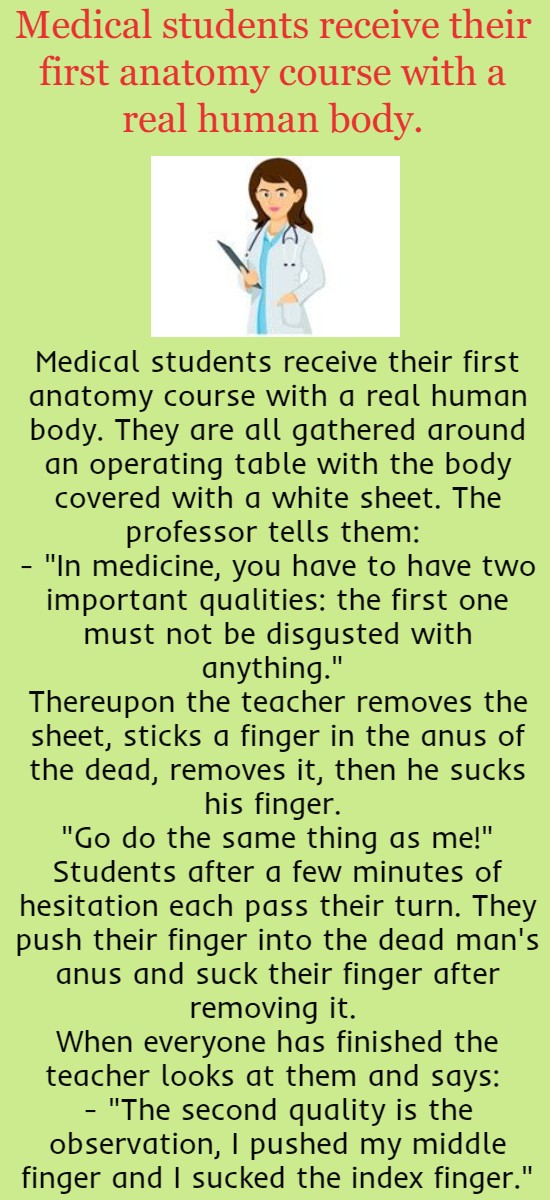  Medical students receive their first anatomy course with a real human body.