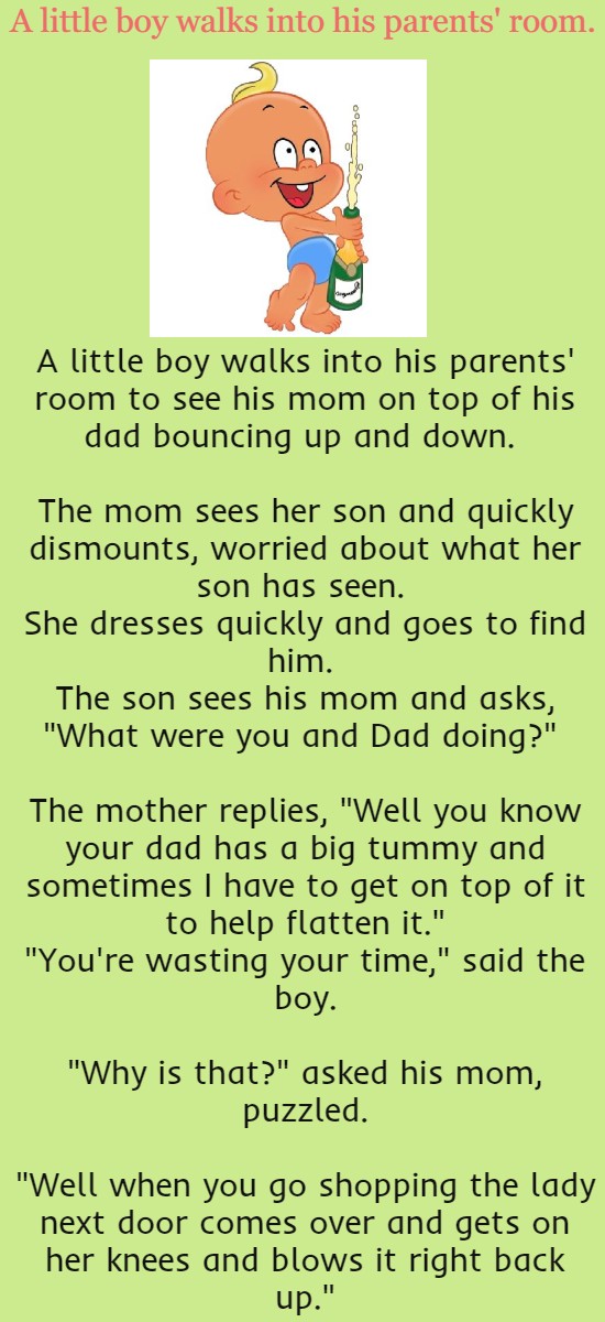 A little boy walks into his parents' room.