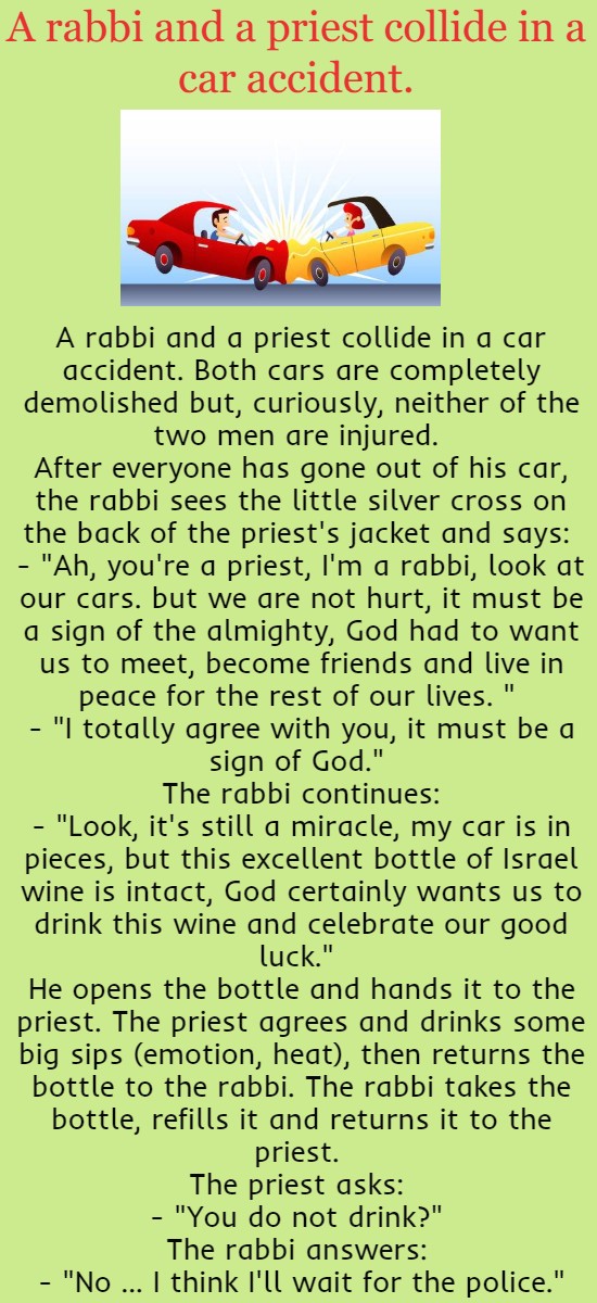 A rabbi and a priest collide in a car accident.