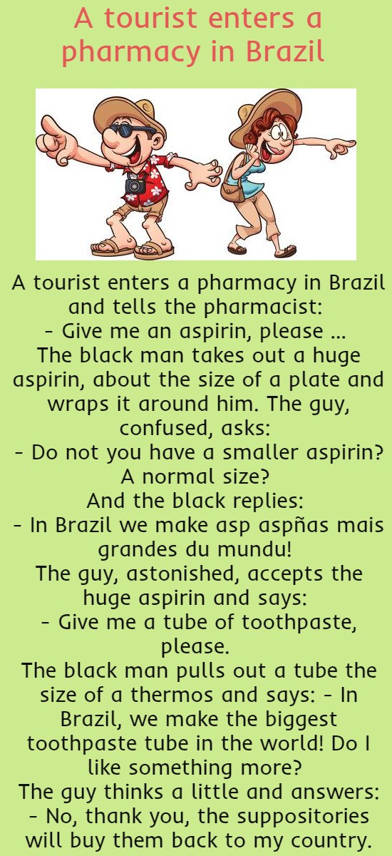 A tourist enters a pharmacy in Brazil 