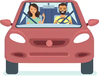 A young woman driving with a young man