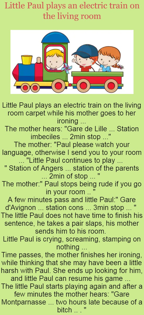 Little Paul plays an electric train on the living room