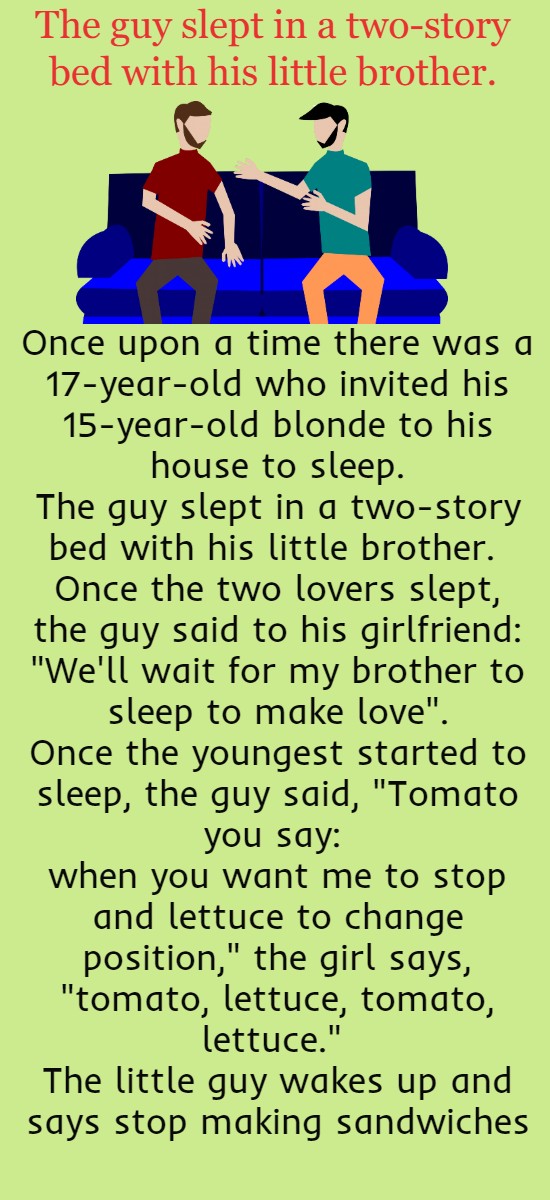 The guy slept in a two-story bed with his little brother.