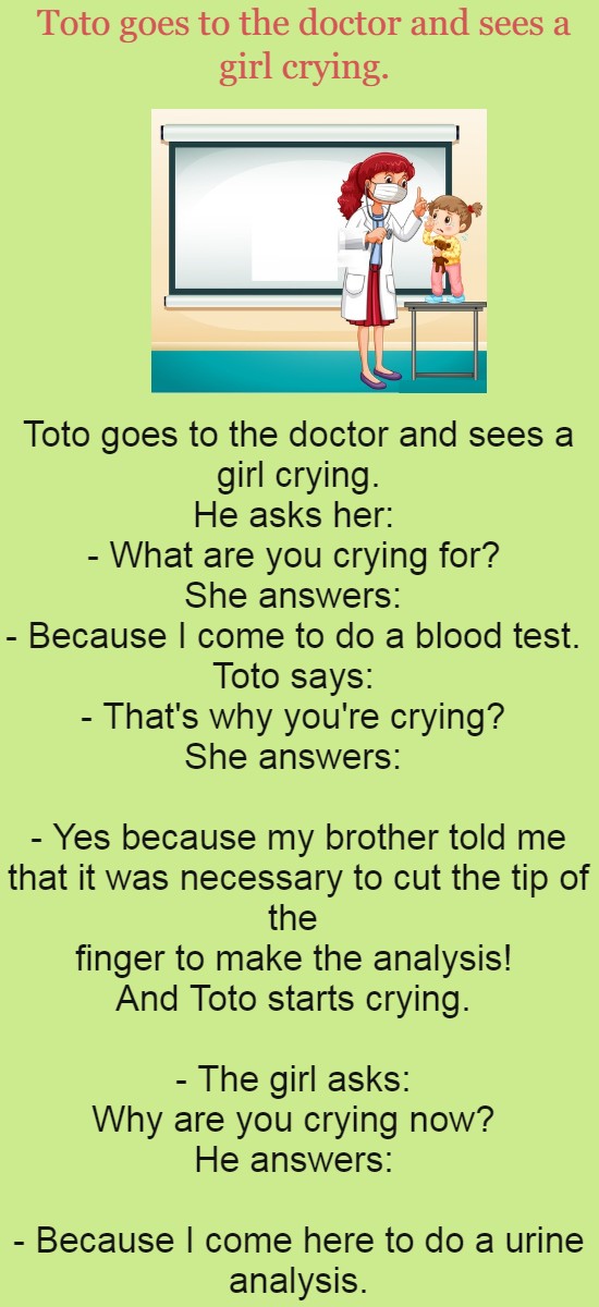 Toto goes to the doctor and sees a girl crying.