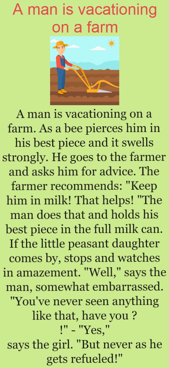 A man is vacationing on a farm