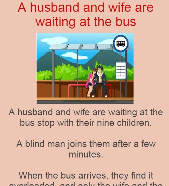 A husband and wife are waiting at the bus