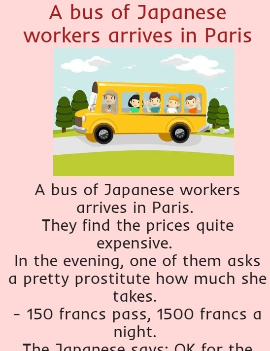 A bus of Japanese workers arrives in Paris