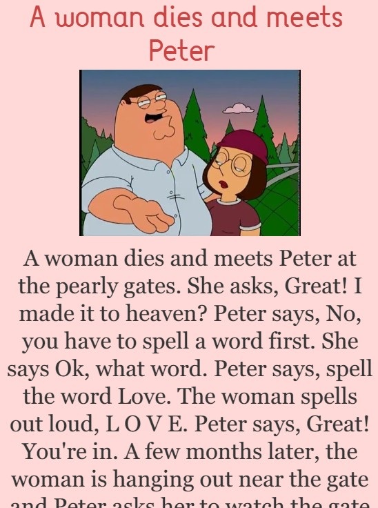 A woman dies and meets Peter 