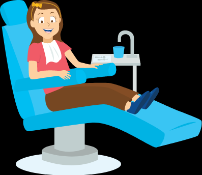 A lady sitting in the dentist chair