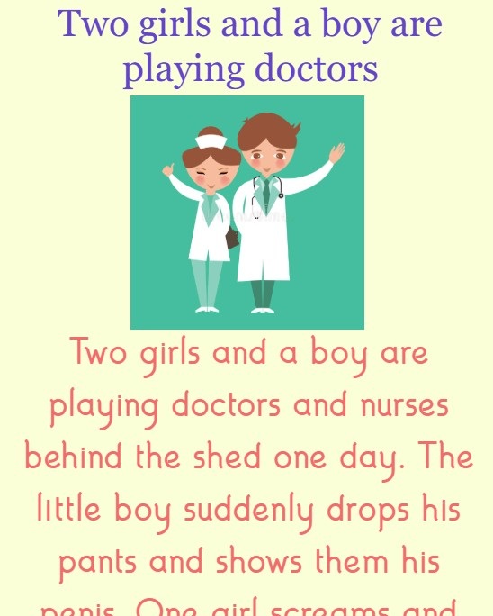 Two girls and a boy are playing doctors 