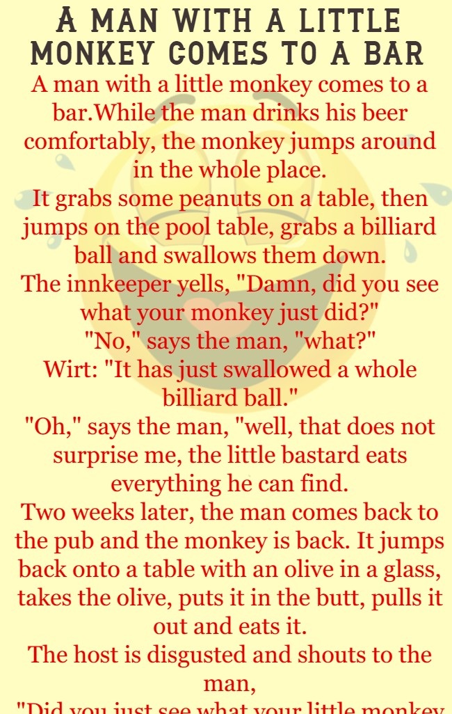 A man with a little monkey comes to a bar