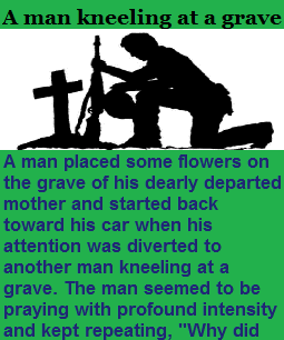 A man kneeling at a grave