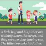 A little boy and his father are walking