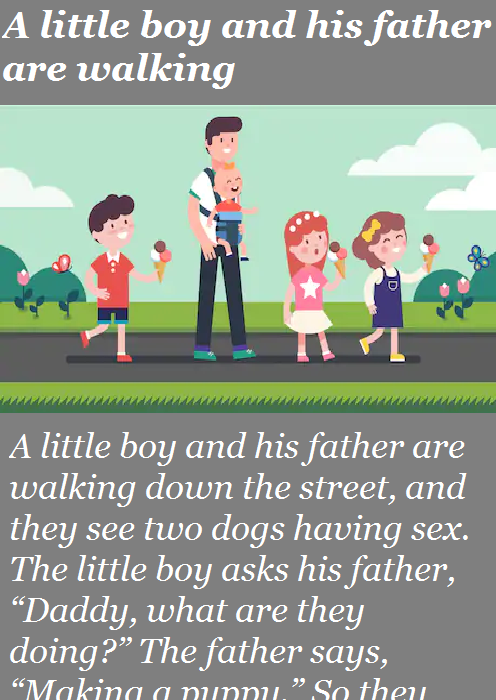 A little boy and his father are walking