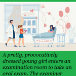 Young girl enters an examination room