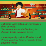 A Russian walks into a bar and orders 4 shots of vodka