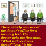 Three elderly men are at the doctor's office