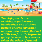 Two lifeguards are working together on a beach