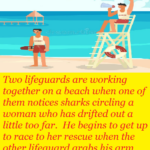 Two lifeguards are working together on a beach