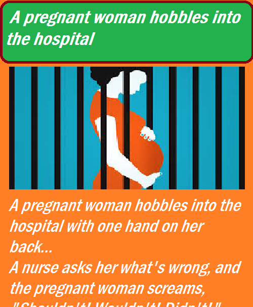A pregnant woman hobbles into the hospital