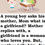 A young boy asks his mother