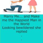 A man goes down on his knees and proposes to her