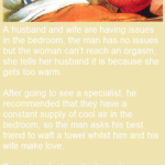 A husband and wife are having issues in the bedroom