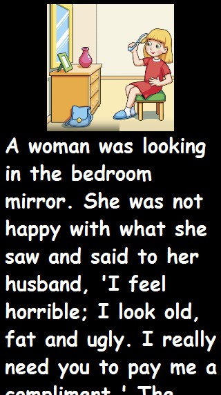 A woman was looking in the bedroom mirror