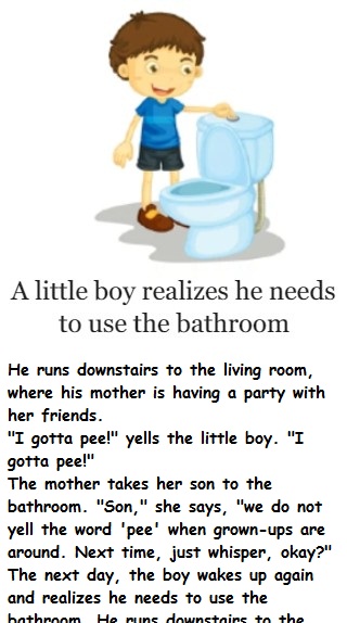 A little boy realizes he needs to use the bathroom