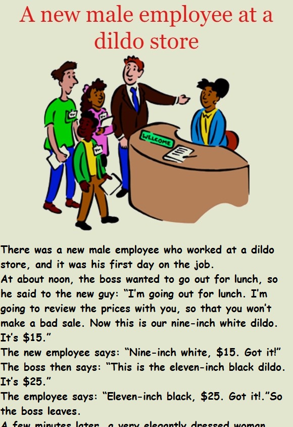 A new male employee at a dildo store