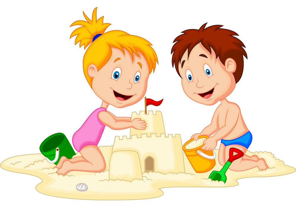 A little girl and a little boy are sitting in the sandpit