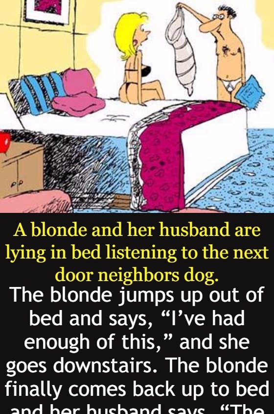 A blonde and her husband are lying in the room