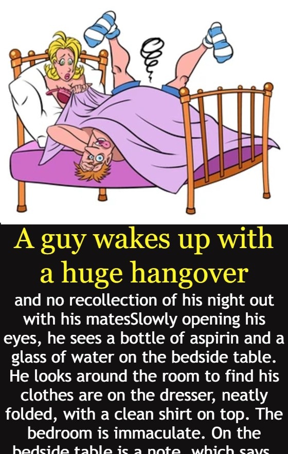 A guy wakes up with a huge hangover