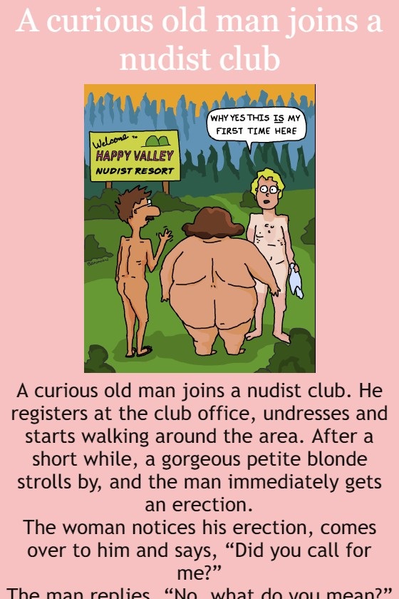 A curious old man joins a nudist club