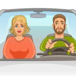 A man is driving with his wife