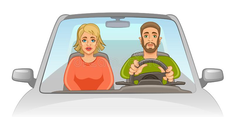 A man is driving with his wife