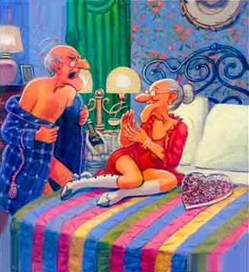 Things heat-up for this old couple in bed