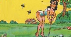 A young woman was taking golf lessons