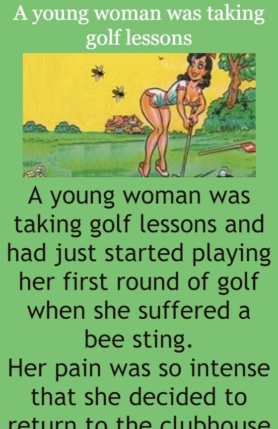 A young woman was taking golf lessons