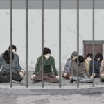 Three political prisoners sit in a gulag prison