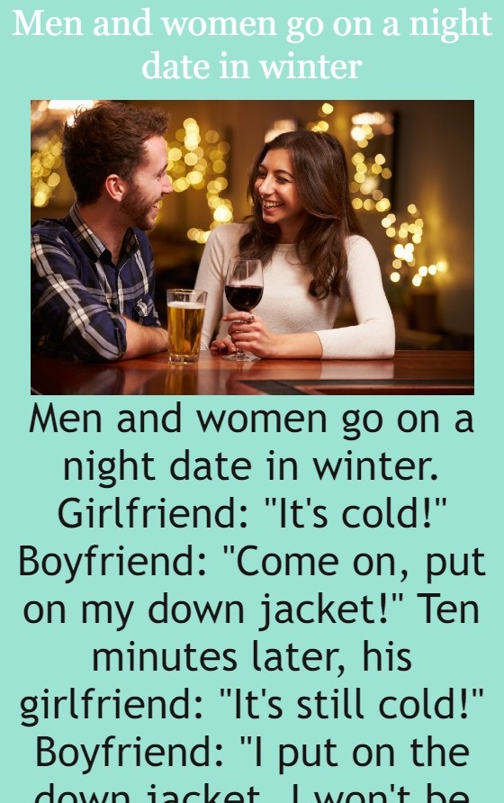 Men and women go on a night date in winter