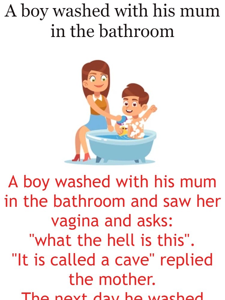 A boy washed with his mum in the bathroom