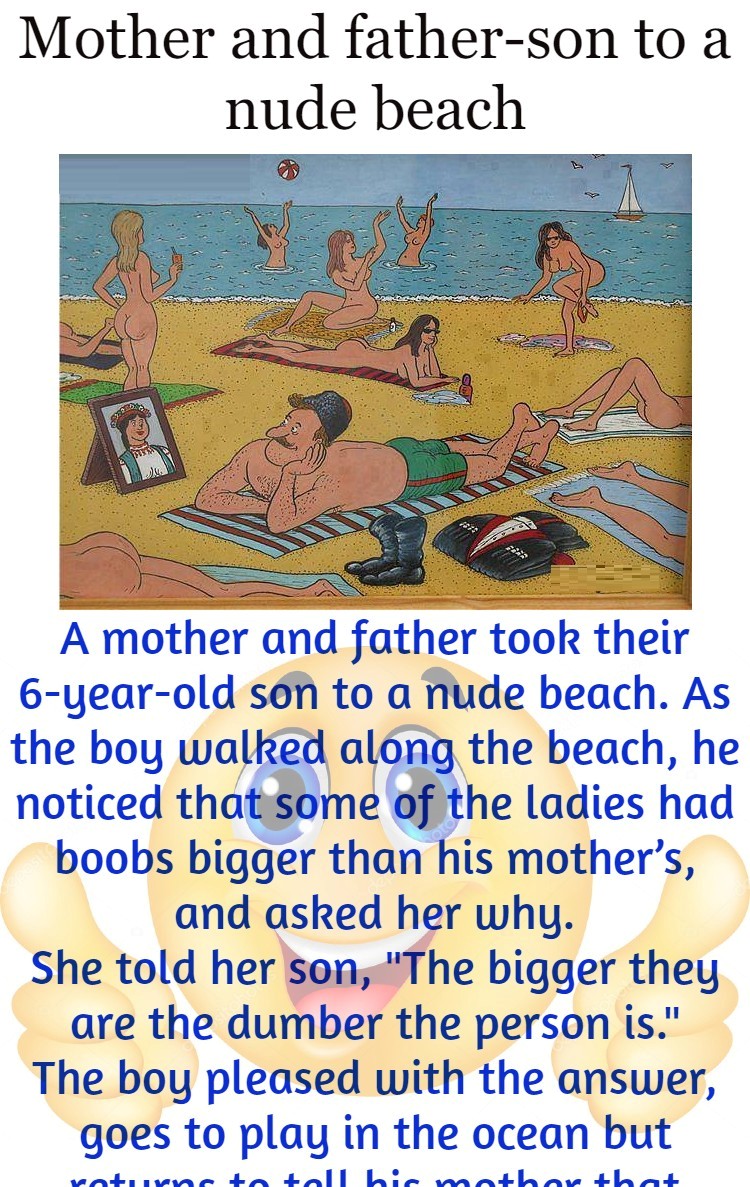 Mother and father-son to a nude beach