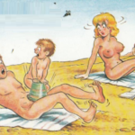 On a nudist beach