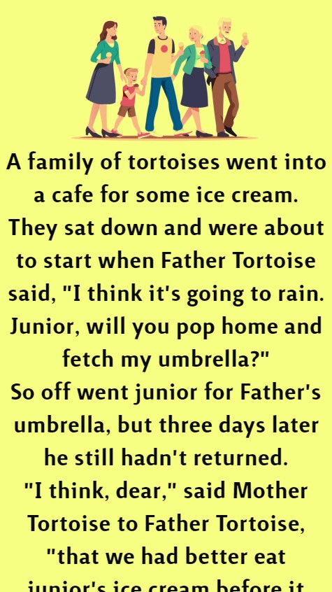 A family of tortoises went into a cafe for some ice cream