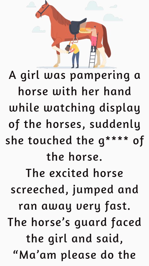 A girl was pampering a horse