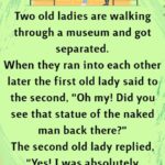 Two old ladies are walking through a museum