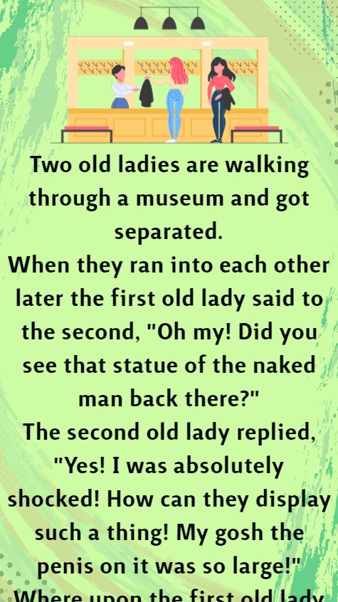 Two old ladies are walking through a museum