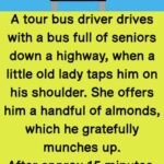 A tour bus driver drives with a bus