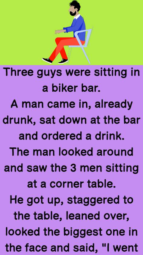 Three guys were sitting in a biker bar